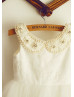 Beaded Peter Pan Collar Ivory Lace Tulle Vintage Flower Girl Dress